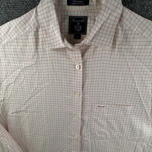 Faconnable Shirt Women Large Red White Check Button Up USA Made Albert Goldberg